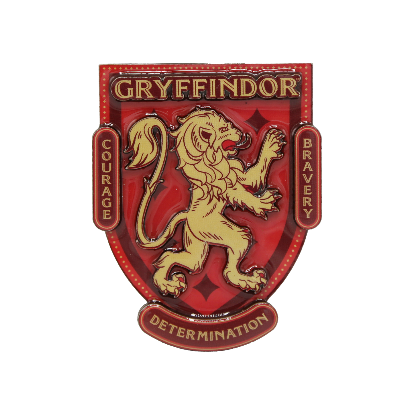 Gryffindor crest magnet with a lion emblem on a red background