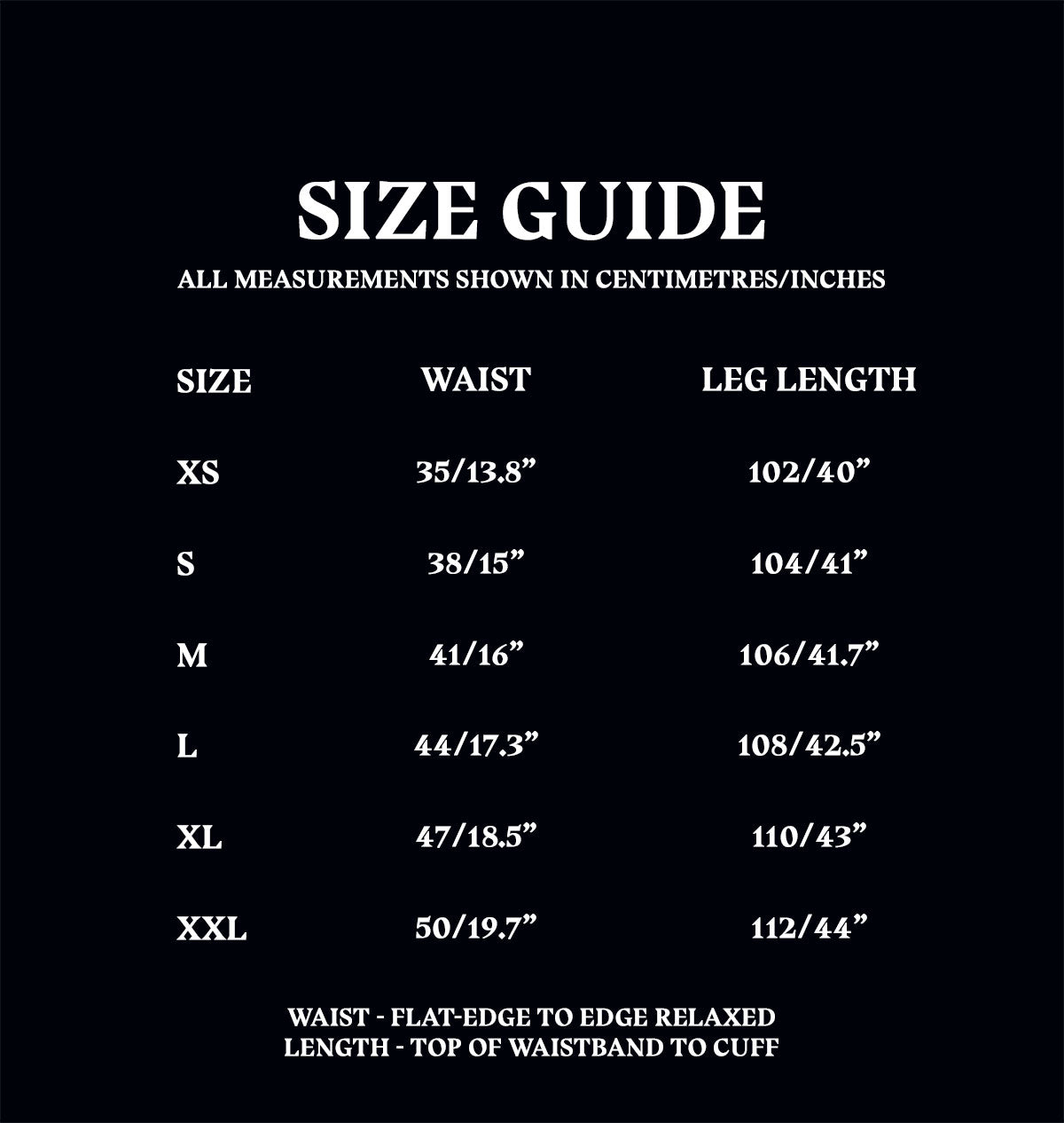 'H' Pajama Bottom Size Guide