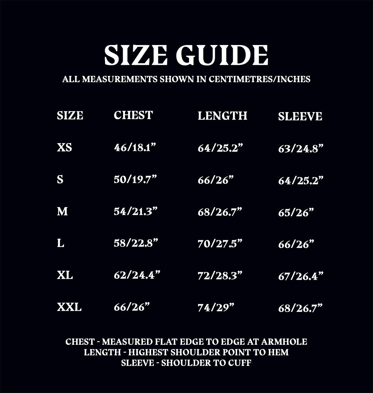 Quidditch Sweater Size Guide