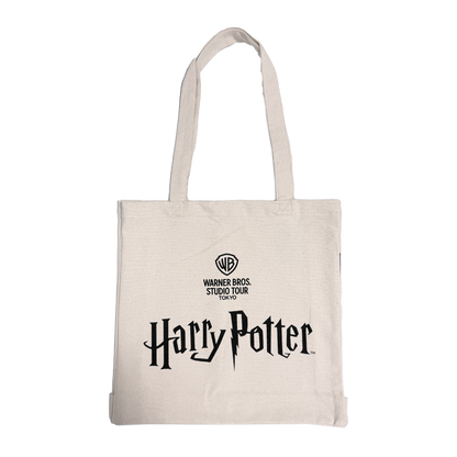 Beige tote bag with 'Harry Potter' and Warner Bros. Studio Tour logo on a white background