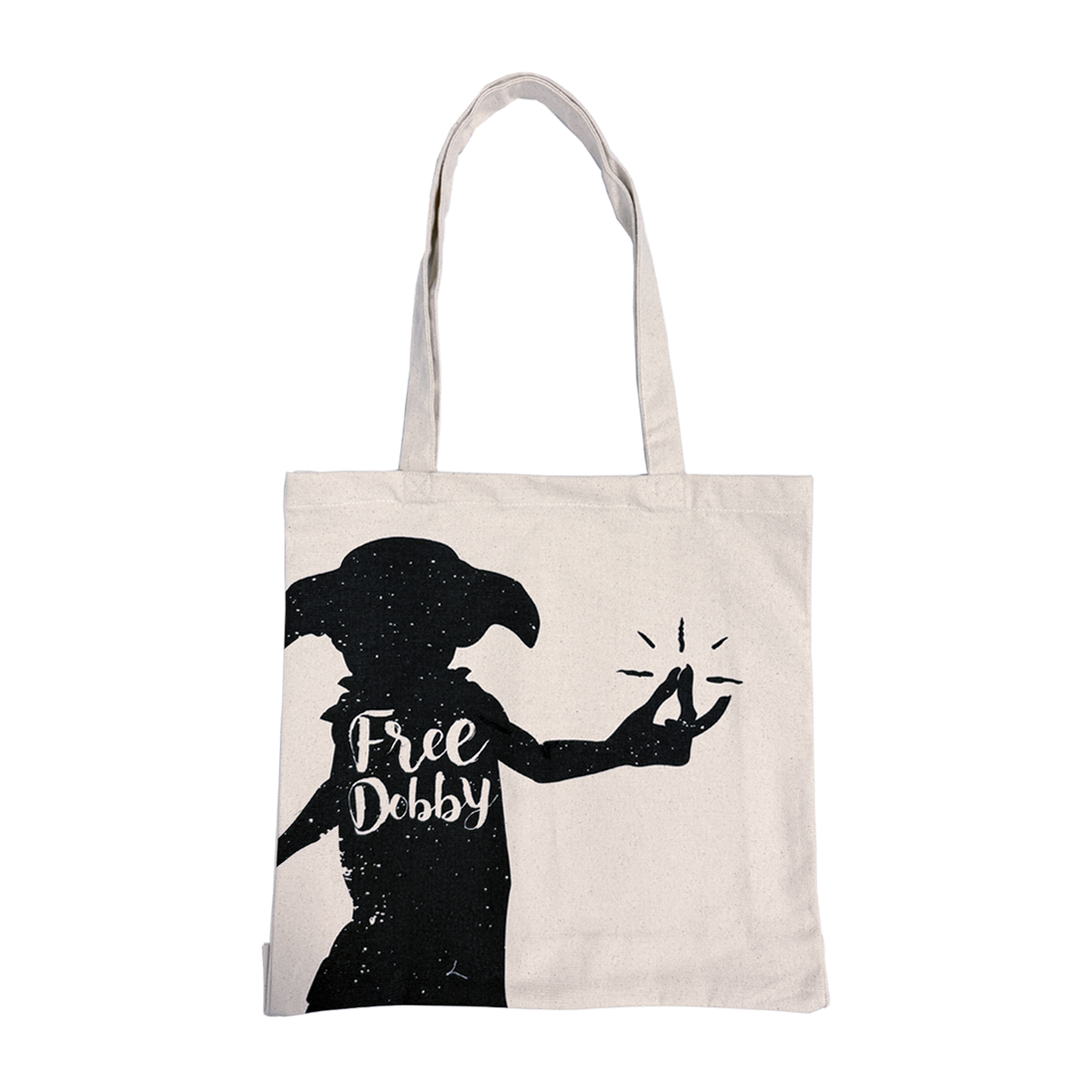 Tote bag with silhouette of Dobby and 'Free Dobby' text on a white background