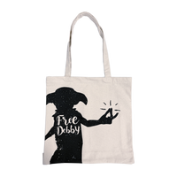 Tote bag with silhouette of Dobby and 'Free Dobby' text on a white background