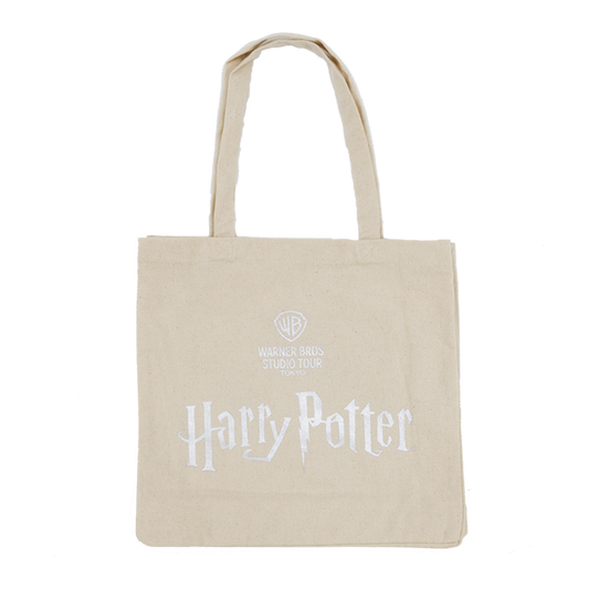 Beige tote bag with 'Harry Potter' and Warner Bros. Studio logo on a white background