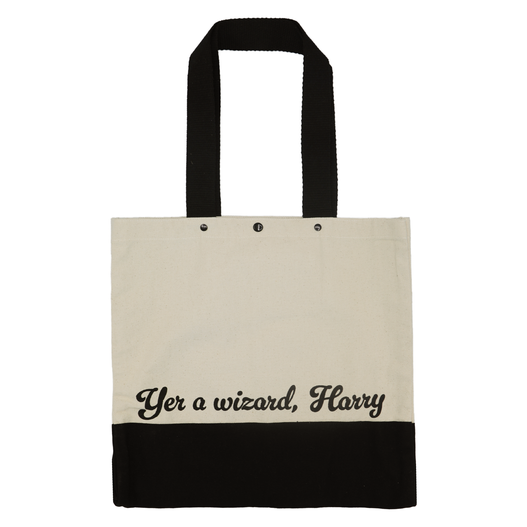 Tote bag with 'Yer a wizard, Harry' text on a white background