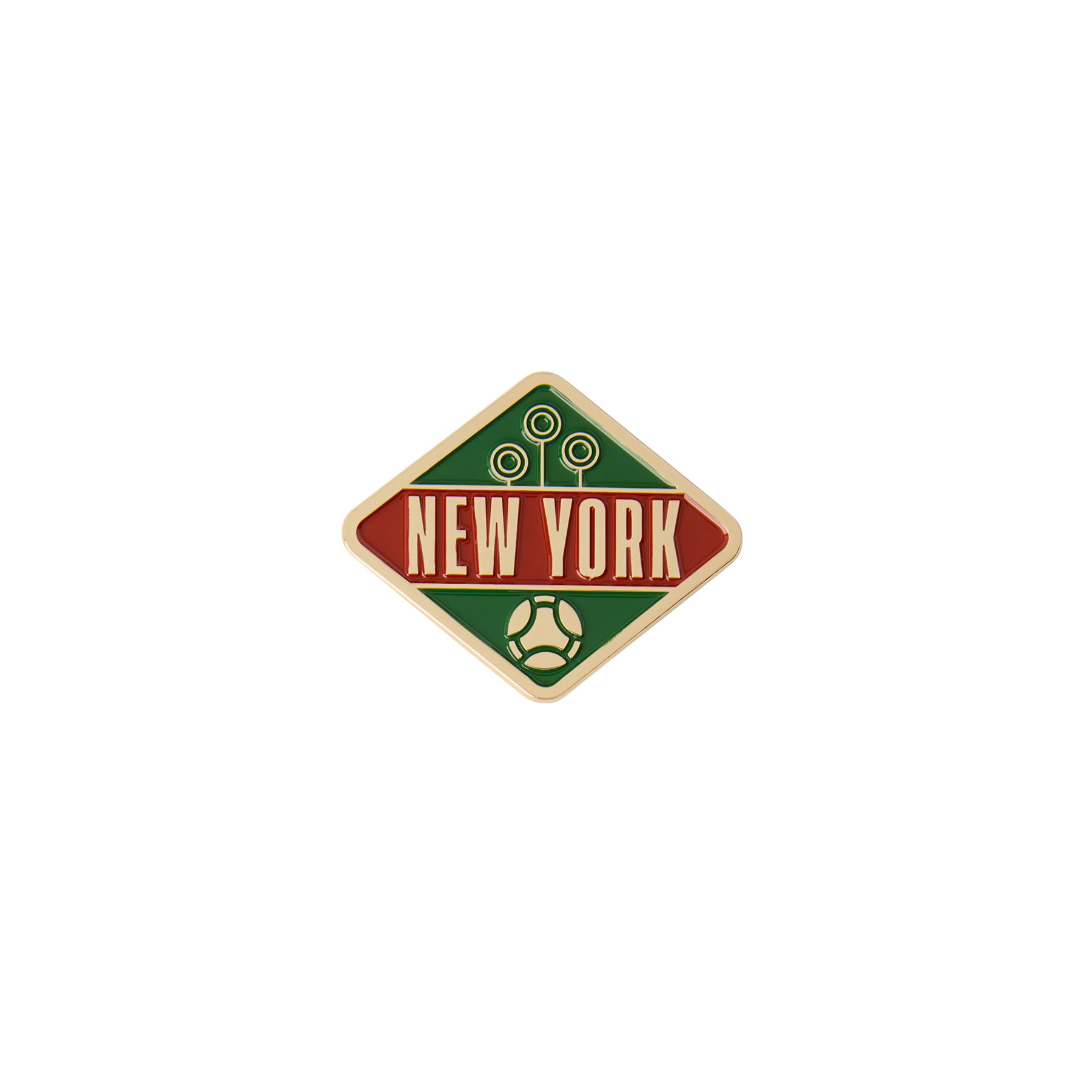 Geometric Quidditch logo with 'New York' text on a green and red background