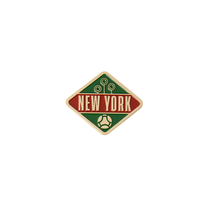 Geometric Quidditch logo with 'New York' text on a green and red background