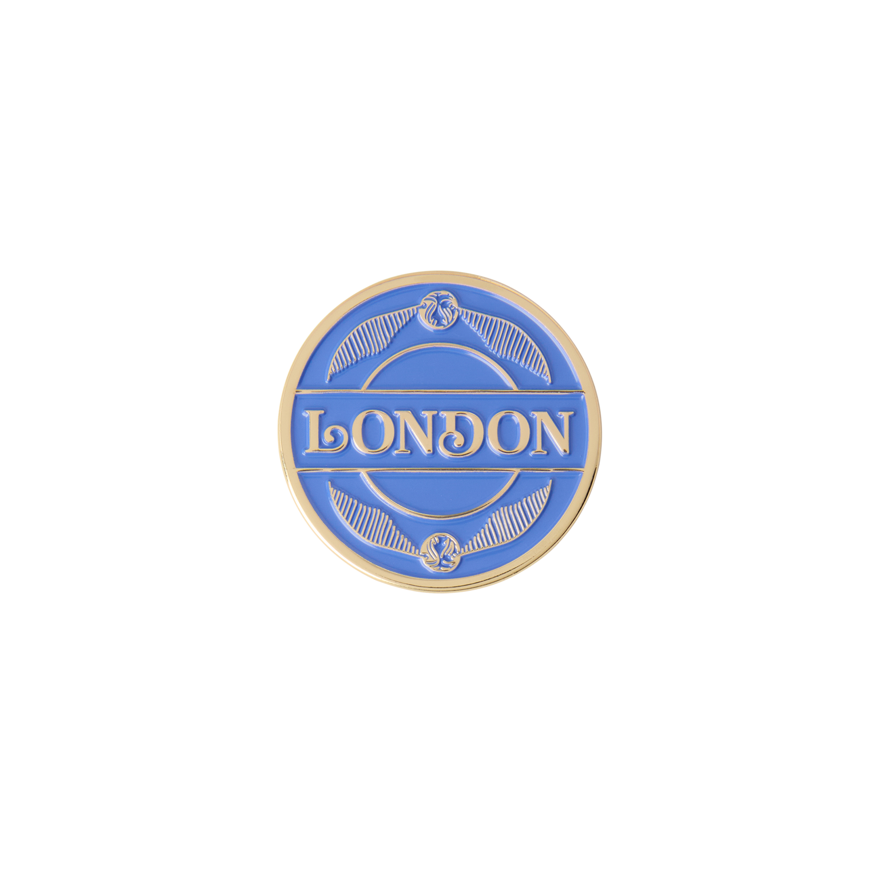 Round blue and gold Quidditch magnet with 'London' text 