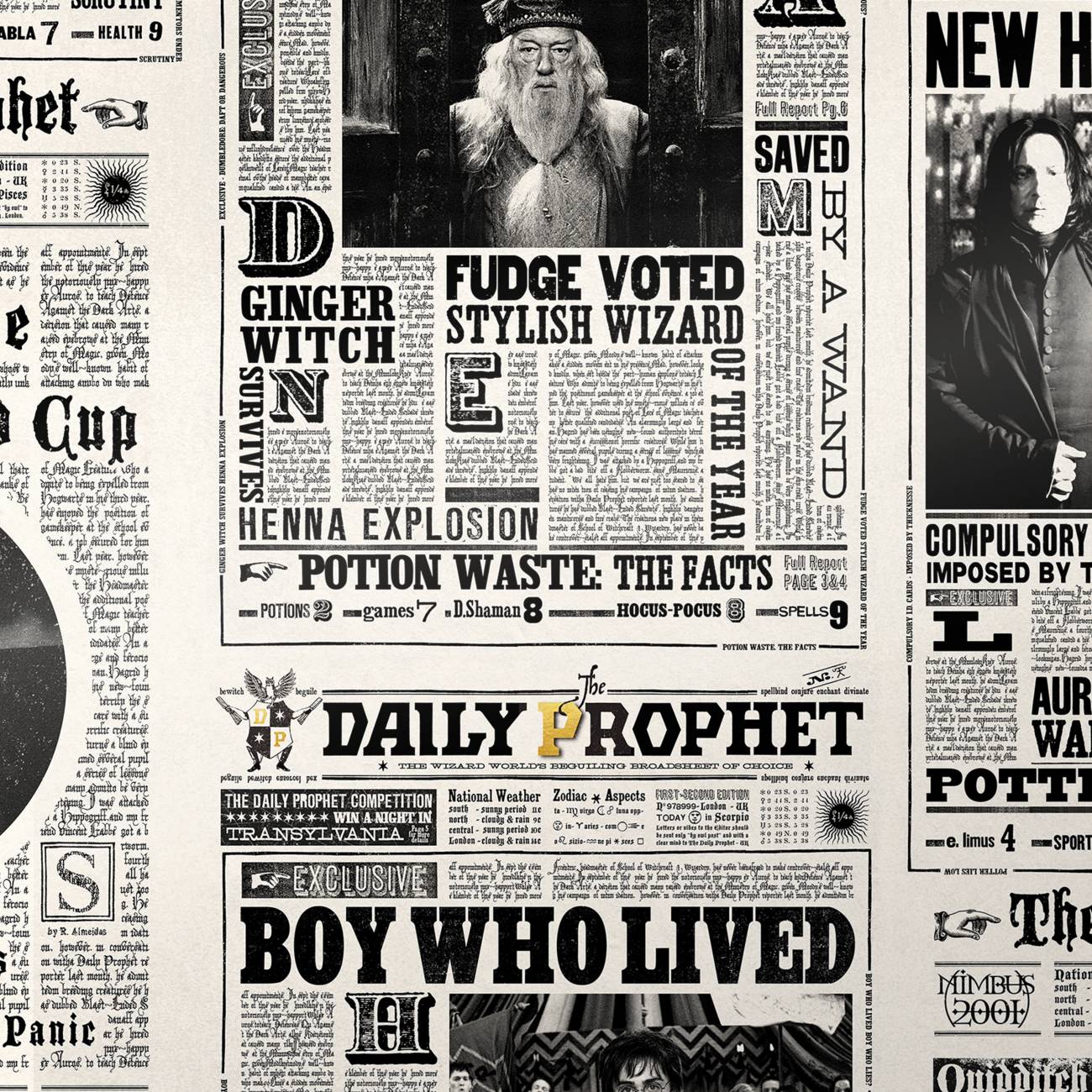 Daily Prophet MinaLima Wallpaper | Harry Potter Shop US daily-prophet-minalima-wallpaper-harry-potter-shop-us