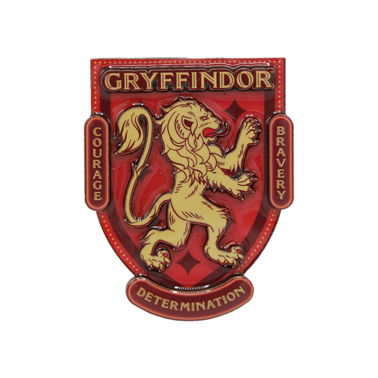 Gryffindor crest magnet with a lion emblem on a red background
