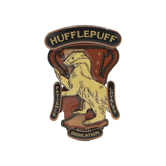 Hufflepuff magnet with badger emblem and text on a white background