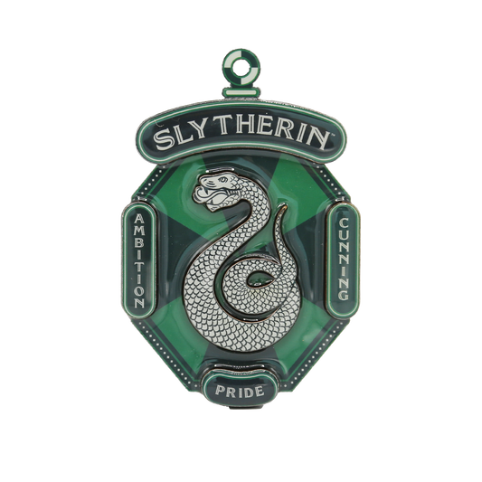 Slytherin magnet with snake emblem and text on a white background