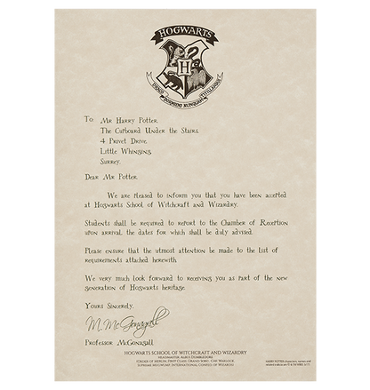 Personalized Hogwarts Acceptance Letter