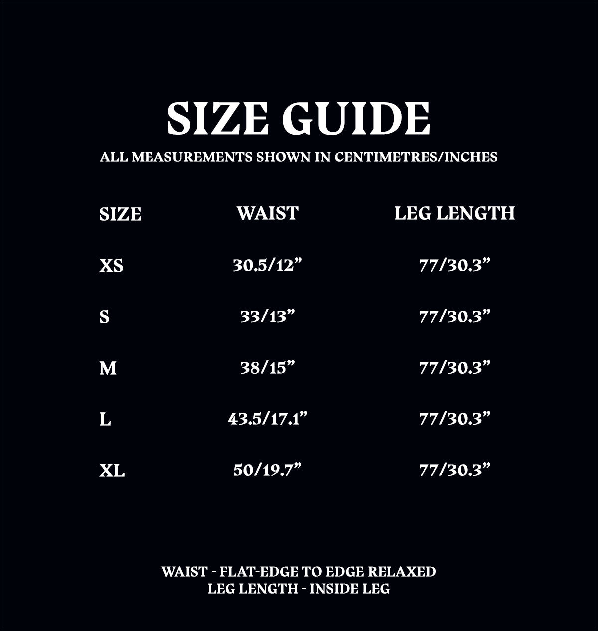 Adult Pajama Bottoms Size Guide