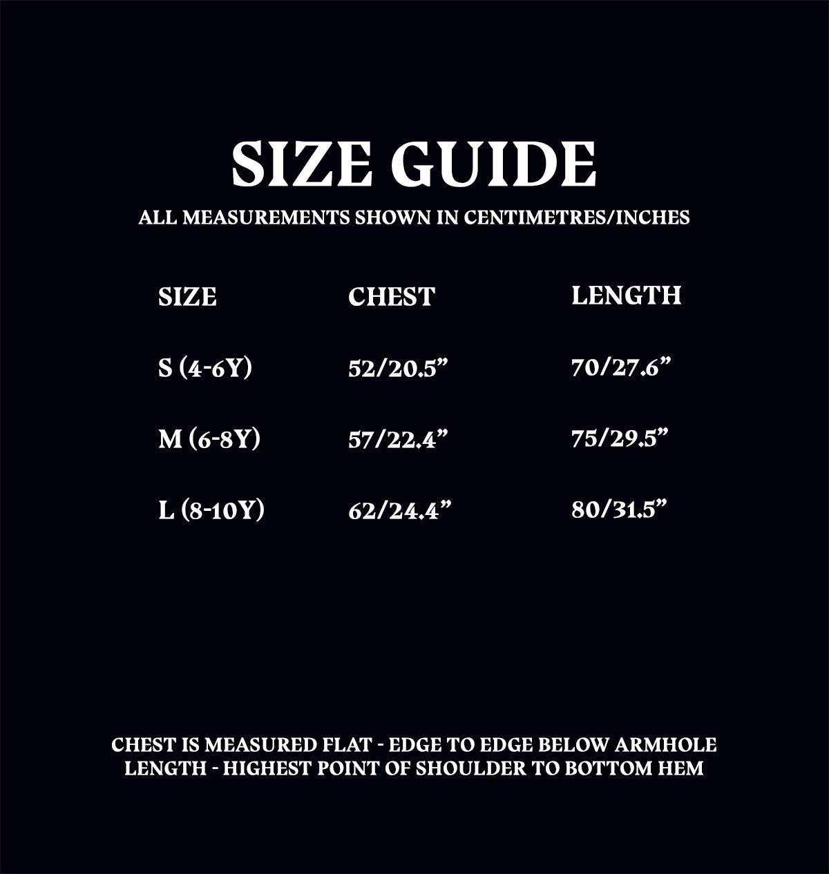 Kids Hedwig Hoodie Size Guide