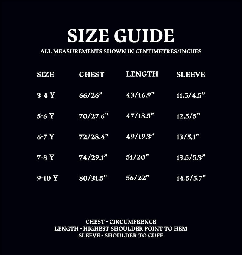 Kids House T-Shirts Size Guide