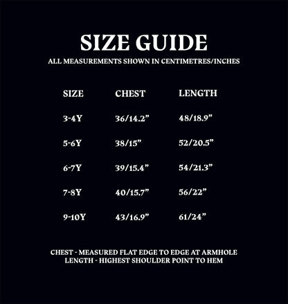 Kids Core Hoodie Size Guide