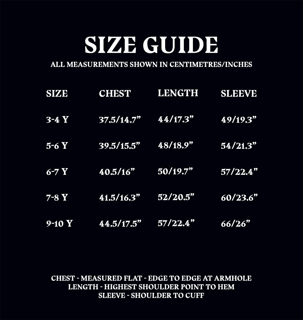 Kids Hogwarts Tracksuit size guide