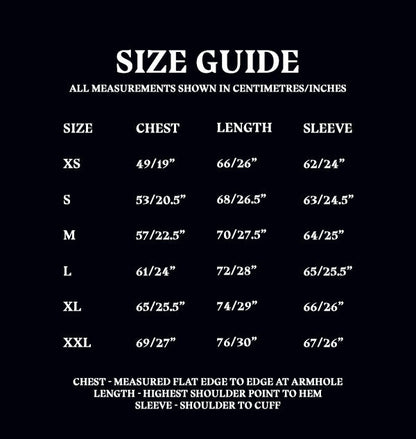 Crew Neck Sweatshirt Size Guide